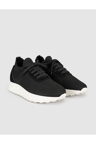 Siyah Triko Hakiki Deri Kadın Sneaker Ayakkabı