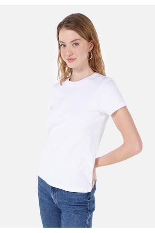 Colins Slim Fit Yuvarlak Yaka Düz Kadın Beyaz Kısa Kol Tişört Cl1068567 Q1.v2 Wht Beyaz