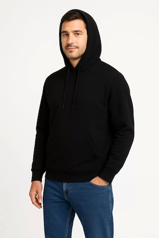 Erkek Üç İplik Kapüşonlu Kanguru Cepli Sweatshirt Hoodie - Siyah Siyah