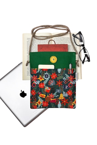 Askılı - Kitap/tablet/ebook Çantası Çıkarılabilir Askı Çiçekler