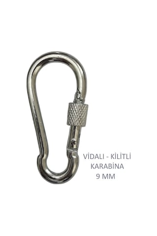 Galvanizli Vidalı Kilitli Karabina, 9 Mm, Askı, Çengel, Kanca, Anahtarlık 4 Adet