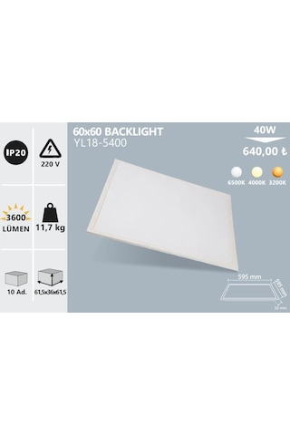 60x60 Backlight Led Panel, Gün Işığı Yl18-5400 Gün Işığı