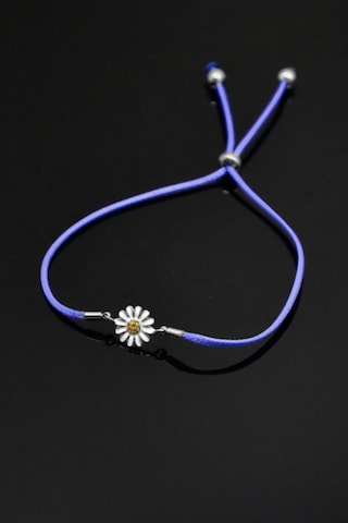 925 Ayar Gümüş Rodyum Kaplama Mavi Ipli Asansörlü Papatya Bileklik