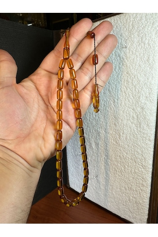 Ateş Kehribar Tesbih Sarı Renkli 7mmx11mm Kapsül Kesim T-273