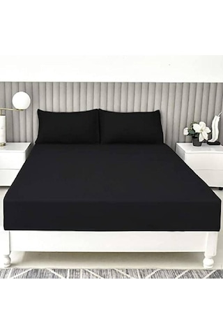 Lionas Stella Flavo %100 Pamuk Tek Kişilik Luxury Lastikli Çarşaf Seti Siyah 100x200+30cm Siyah