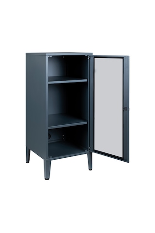 Lande Ziglat Serisi Cam Kapaklı Kilitli Metal Home Office Dolabı Antrasit Gri Ral 7016 450x940x450 Mm Gri-beyaz