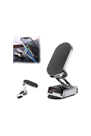 Besthome1 360 Katlanır Araç Telefon Tutucu - Kaymaz, 2 Demir Plaka + Yedek Yapıştırıcı GÜMÜŞ