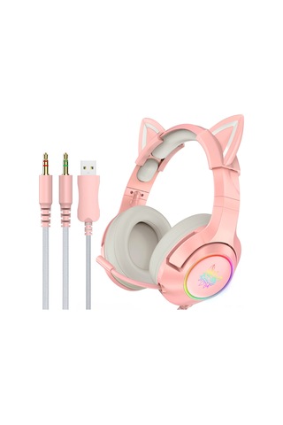 Wezone Onıkuma K9 Pembe Oyun Kulaklığı: Rgb Işık, Mikrofon, Ses Kontrol Ve Çıkarılabilir Kedi Kulakları İle 50mm Sürücü