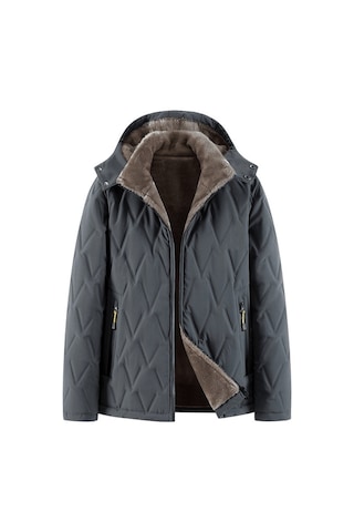 Rüzgar Geçirmez Pamuklu Kadife İçi Büyük Beden Erkek Kaban Koyu Gri