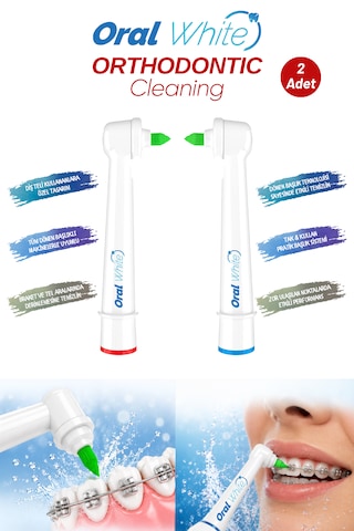 Oral White Orthodontic Cleaning Arayüz Fırçası Başlığı Diş Teli Olanlara Özel Dönen Başlıklı 2 Adet Yedek Başlık
