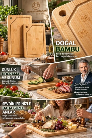 Madagaskar Bambu 2'li Kesme Tahtası Seti - 30x20 Ve 26x16 Cm Doğal Antibakteriyel Sunum Ve Doğrama Tahtası - Mutfak Et Ekmek Sebze 723852 Çok Renkli