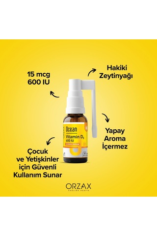 Ocean Vitamin D3 600 Iu Oral Sprey 20 Ml 3 Adet