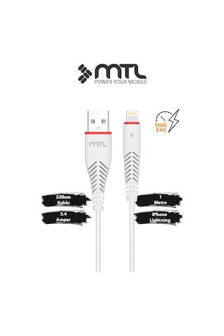 3.4a Usb To Lightning Apple iPhone Uyumlu Hızlı Şarj Ve Data Kablosu 1 Metre Mt2011