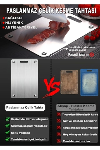Paslanmaz Çelik Kesme Tahtası-antibakteriyel-ayaklı-patentli-304