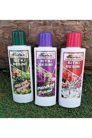 Tropikal Bitki Besini 3'lü Set, Menekşe Besini, Orkide Besini, Yeşil Yapraklı Bitki Besini Diğer