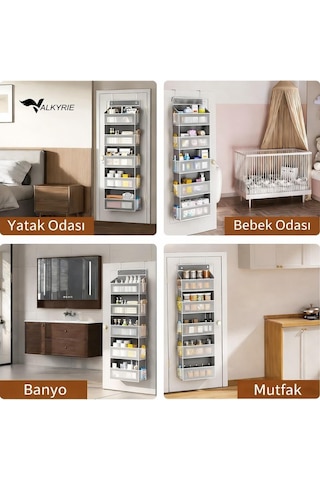Valkyrie Kapı Arkası Organizer 5 Cepli Askılı Dolap Düzenleyici Çok Amaçlı Kapı Arkası Raf 20kg Taşıma Gri Gri