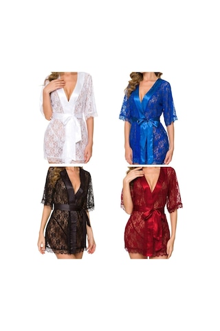 Sones Kadın Dantel Kesim Gecelik Takım Mavi