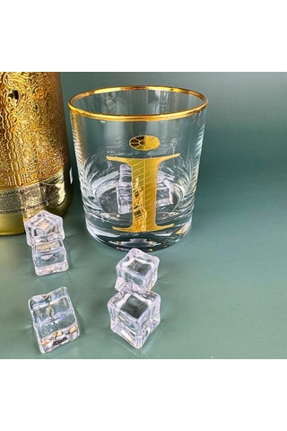 Perlotus İ Harfli Gold Altın Yaldızlı Viski Kadeh Bardak Jumbo Serisi Şeffaf
