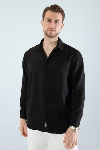 Rahat Kesim Keten Dokulu Gömlek Siyah
