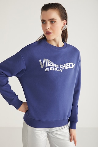 Ethıquet Clover Kadın Bisiklet Yaka Varak Baskı Detaylı Lacivert Sweatshirt
