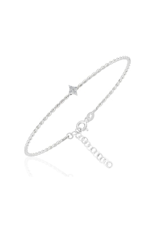 Altın Bilezik - Taşlı Mini Karo Burgu 14 Ayar Altın Bilezik Beyaz