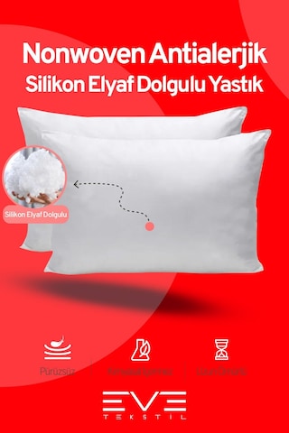 Eve Tekstil Micro Silikon Elyaf Nonwoven Yıkanabilir Antialerjik Yastık 6'lı 50 x 70 CM 700 G Beyaz