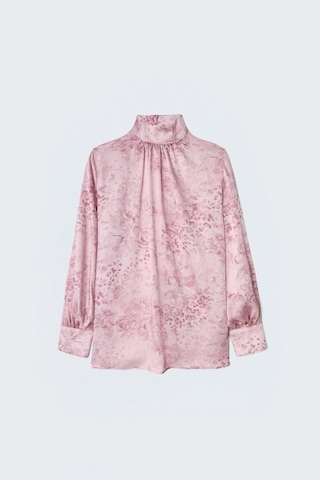 Sateen Desenli Uzun Kollu Bluz - Pembe-137491