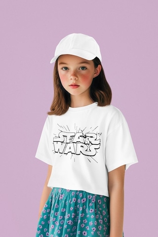 Sevbano Star Wars Yıldız Savaşları Yazılı Unisex Film Çocuk Tişört 1-12 Beyaz