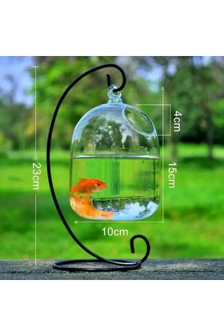 Fortunelane El Yapan Askı Tipi Cam Akvaryum - Beyaz Ayaklı, 15cm Yükseklik, Transparan Borosilikat Cam, Evcil Hayvanlık, Ev Dekor