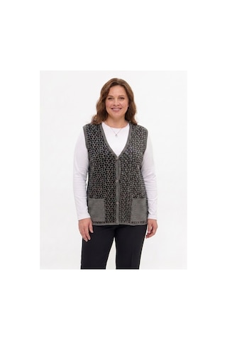 Onno Style Women Çelik Örgü Klasik Leopar Desen Triko Yelek Gri