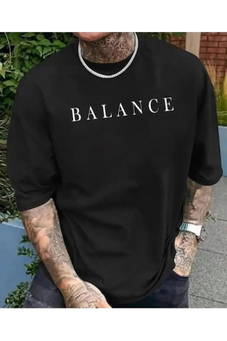 Elfa Tekstil Unisex Balance Baskili Bi Si Klet Yaka T-shi Rt SIYAH