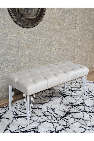 Beyaz Boyalı Tel Ayaklı 90 Cm Puf Bench - Puf - Bench - Kasalı Ot Çok Renkli