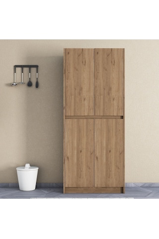 Umg Mobilya Patentli Santra Kulpsuz 4 Kapaklı, Çok Amaçlı Dolap, Mutfak, Elbise, Balkon, Kiler, Dosya Dolabı Meşe