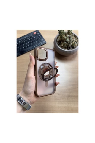 Apple iPhone Uyumlu 15 Standlı Ve Yüzüklü Magsafe Kılıf Soocase721 Siyah