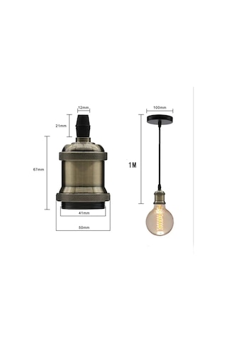 Yasenin Loft Retro Edison Lambaloğuslu Asma Tavan Lambası 159759769 Gri
