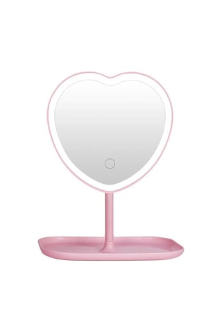 Valkyrie Kalp Şeklinde Led Işıklı Şarjlı Makyaj Aynası Pembe