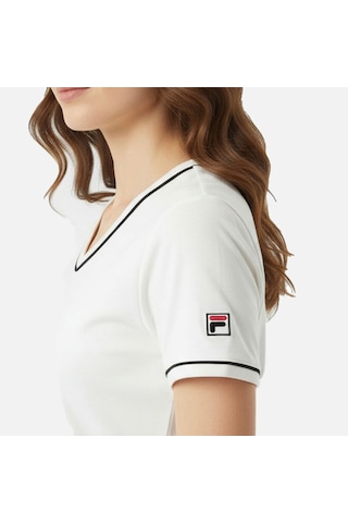 Ekru Fila Kadın T-shirt Portello Slim V-neck Faw1166.10010 Ekru