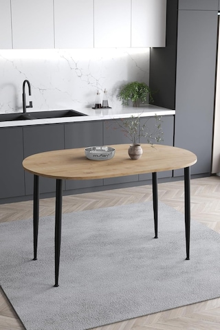 Melinda 60x90 Cm Safir Meşe Desen Mutfak Masası Yemek Masası Balkon Masası Çalışma Masası Safir Meşe-siyah Ayak Çok Renkli