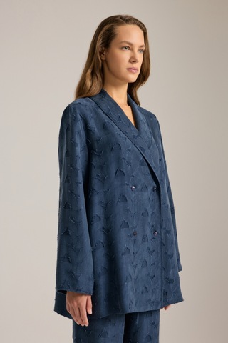 Aker Lacivert Dokulu Kruvaze Kapama Tencel Pijama Üstü Lacivert Lacivert