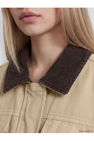 Lcw Vision Ekru Kadife Yaka Oversize Kadın Jean Ceket