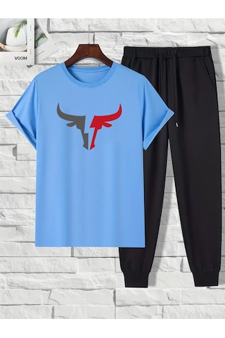 Unisex Boğa Baskılı Eşofman Takımı Bebemavi Bebe Mavi