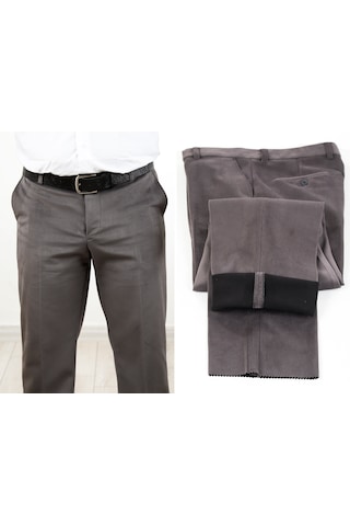 Neowit Erkek İçi Polarlı Yan Cep Klasik Kesim Kadife Pantolon Gri Melanj