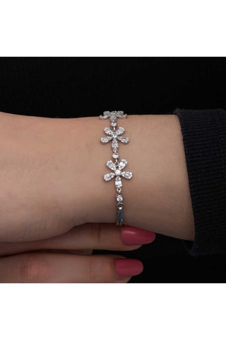 Casera's Gümüş Baget Çiçek Desenli Kadın Bileklik Csr2185498 Gümüş