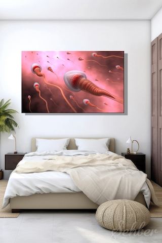 Sperm Hücrelerinin Yumurtaya Doğru Hareketi Tıbbi İllüstrasyon Kanvas Tablo Yatay Tekli 3366