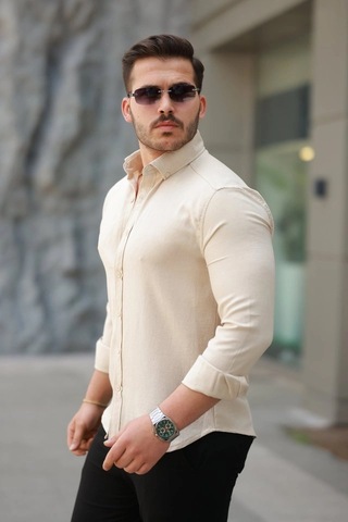 Valensdesign Erkek Uzun Kollu Gömlek Bej