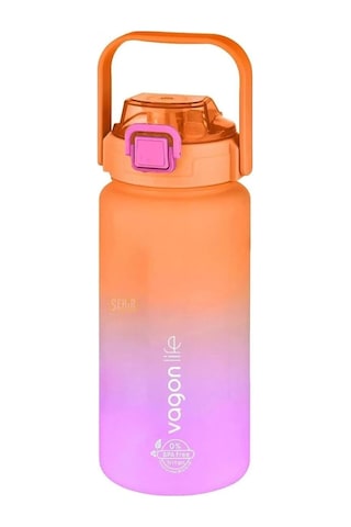 Vagonlife Turuncu-Pembe 1500 ML Pipetli/Pipetsiz Kullanım Motivasyon Matarası Vgn2213-t