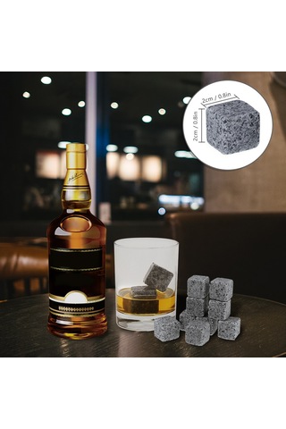 Skycity Granit Whiskey Taşları Seti 9 Adet - İçecekleri Sulandırmadan Soğutma - Kadife Çanta İçerir Siyah Gri