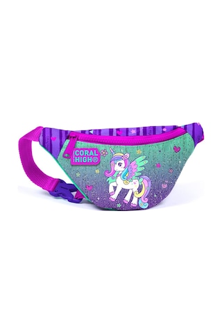 Coral High Kız Çocuk Günlük Bel Çantası - Mor Yeşil Unicorn Çok Renkli