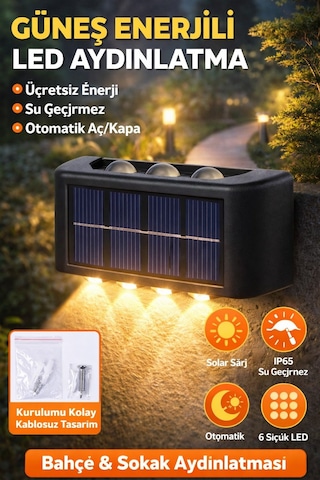 4 Adet Güneş Enerjili 6 Ledli Duvar & Bahçe Aydınlatması Su Geçirmez Otomatik Yanan Işık Efekti Gün Işığı
