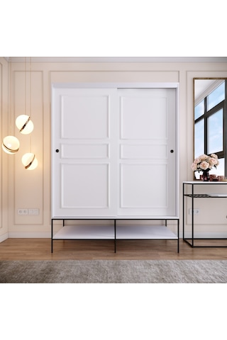 Pasific Home Martin 2 Kapaklı Sürgülü Gardırop Elbise Dolabı Parlak Beyaz 150 CM
